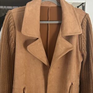 Women's Tan Suede Jacket with Knit Sleeves